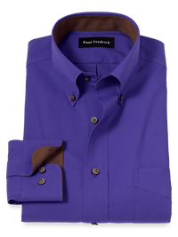 Non-Iron Cotton Solid Dress Shirt With Contrast Trim - Purple