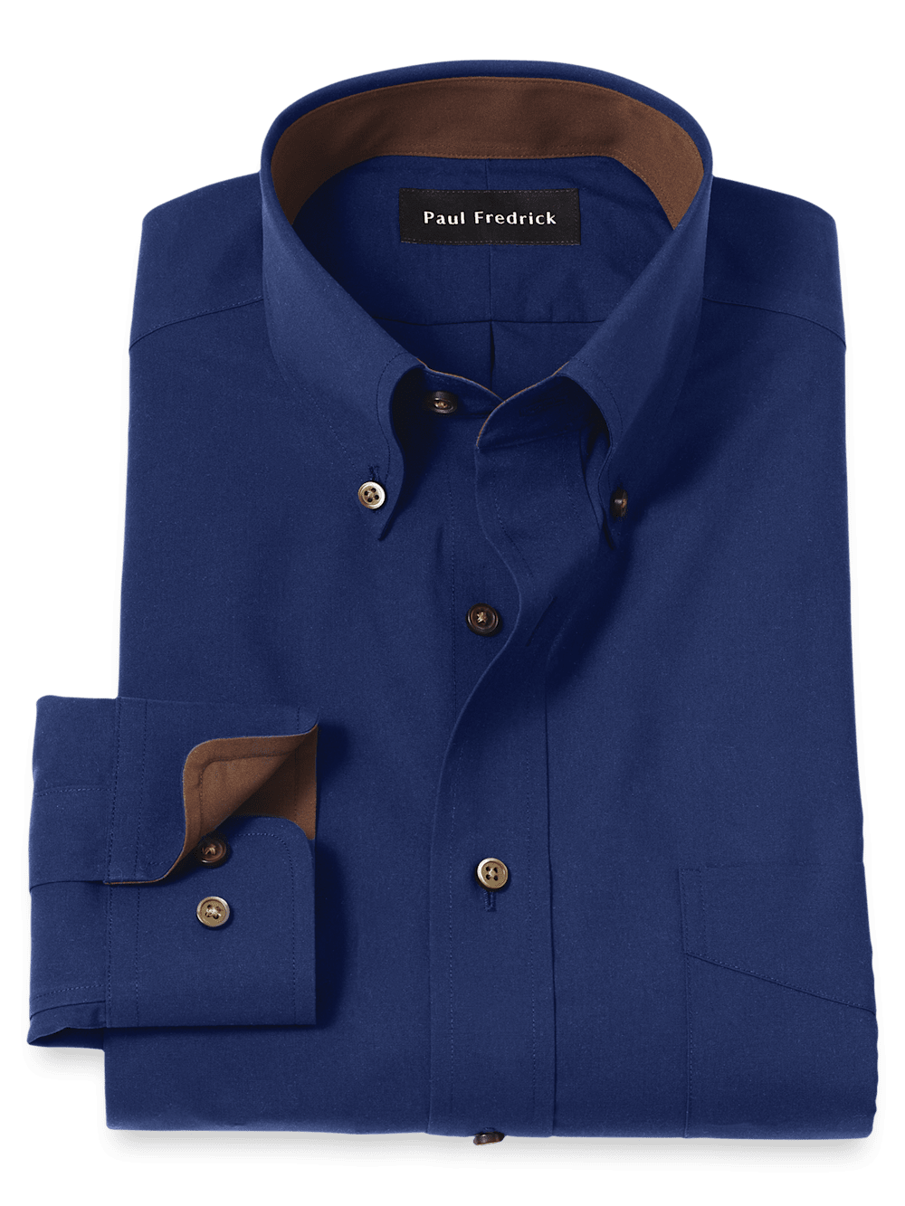 Product Image of Non-iron Cotton Solid Dress Shirt With Contrast Trim-Navy