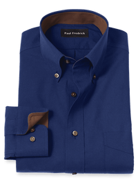 Non-Iron Cotton Solid Dress Shirt With Contrast Trim - Navy