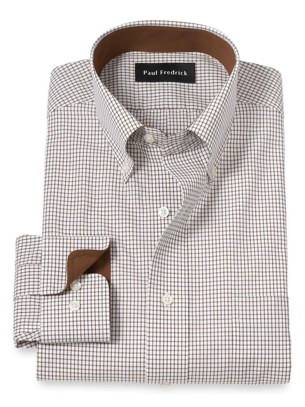 Product Image of Non-iron Cotton Check Dress Shirt With Contrast Trim-Brown/White