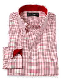 Non-Iron Cotton Check Dress Shirt With Contrast Trim - Red/white