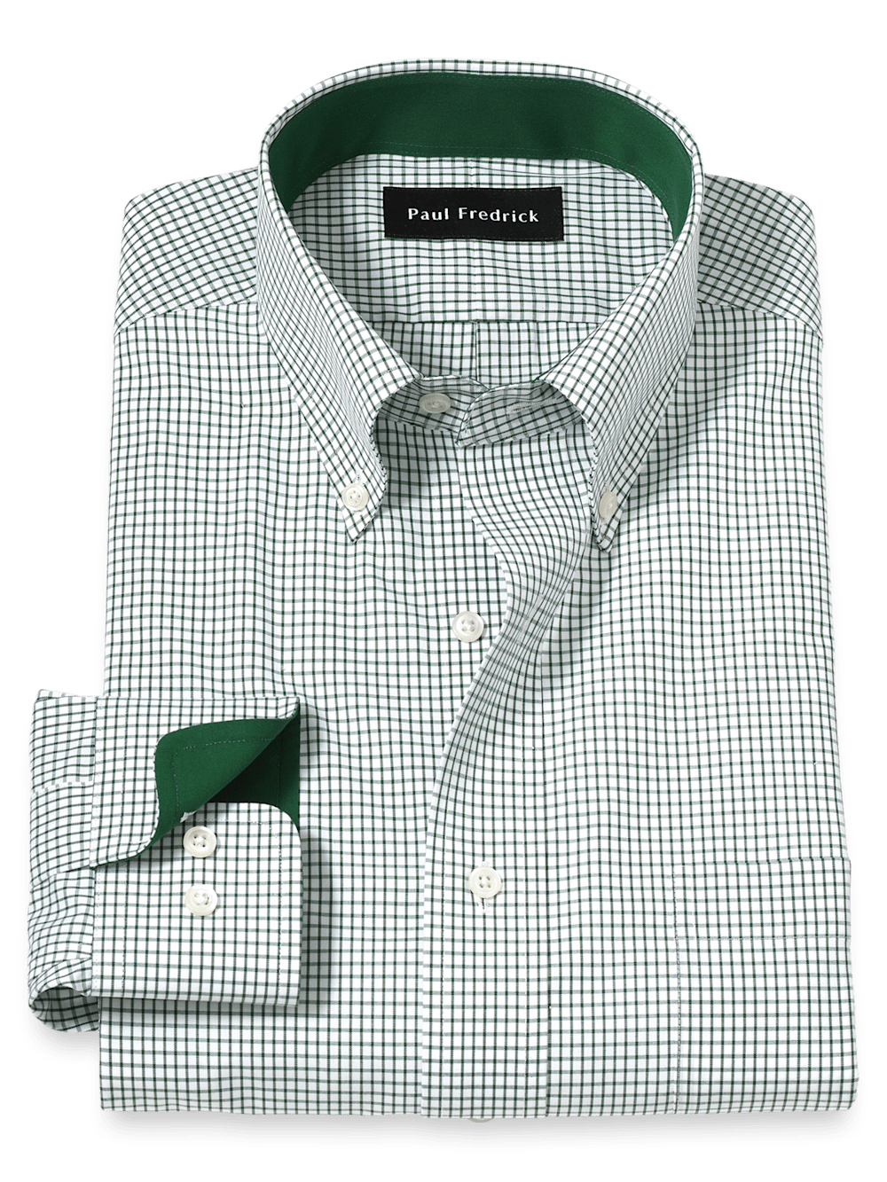 Product Image of Non-iron Cotton Check Dress Shirt With Contrast Trim-Green/White