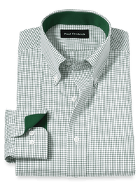 Non-Iron Cotton Check Dress Shirt With Contrast Trim - Green/white