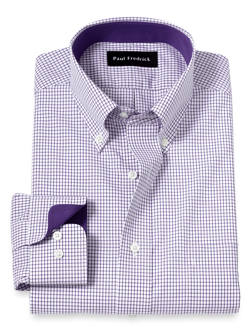 Product Image of Non-iron Cotton Check Dress Shirt With Contrast Trim-Purple/White