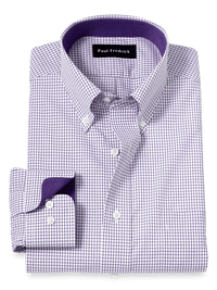 Non-Iron Cotton Check Dress Shirt With Contrast Trim - Purple/white