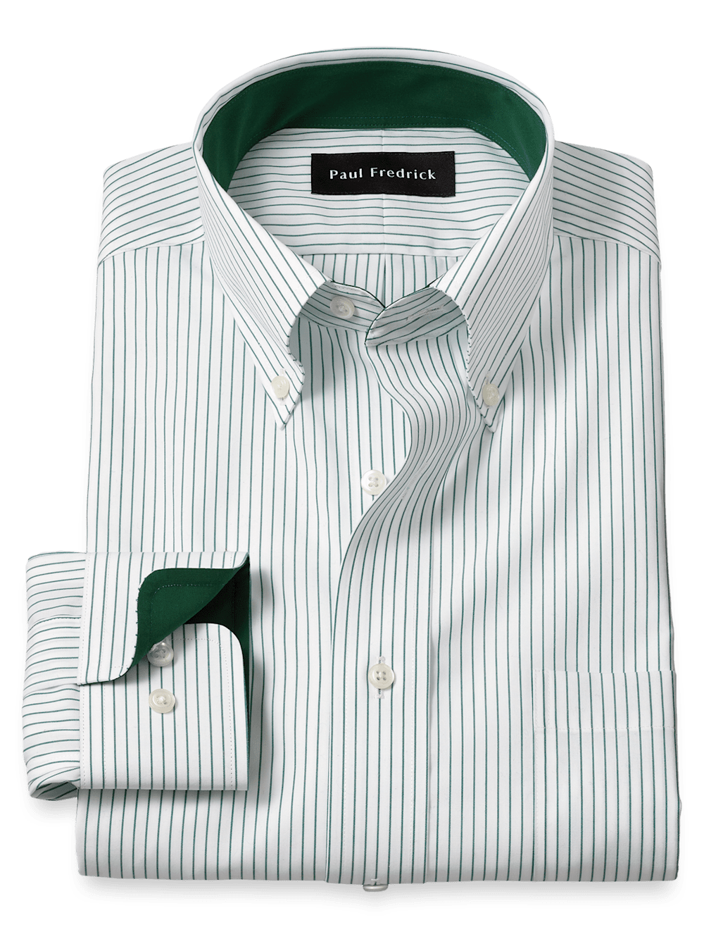 Product Image of Non-iron Cotton Stripe Dress Shirt With Contrast Trim-Green