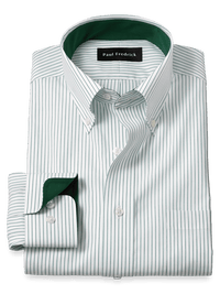 Non-Iron Cotton Stripe Dress Shirt With Contrast Trim - Green