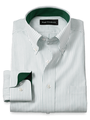 Non-Iron Cotton Stripe Dress Shirt With Contrast Trim - Green