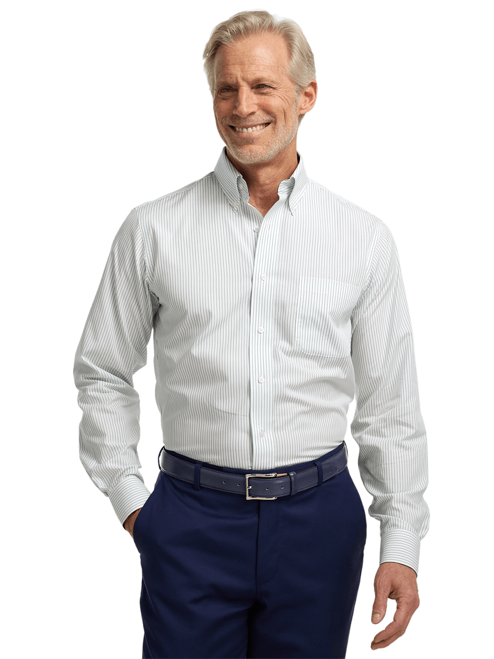 Alternate Image of Non-iron Cotton Stripe Dress Shirt With Contrast Trim-1