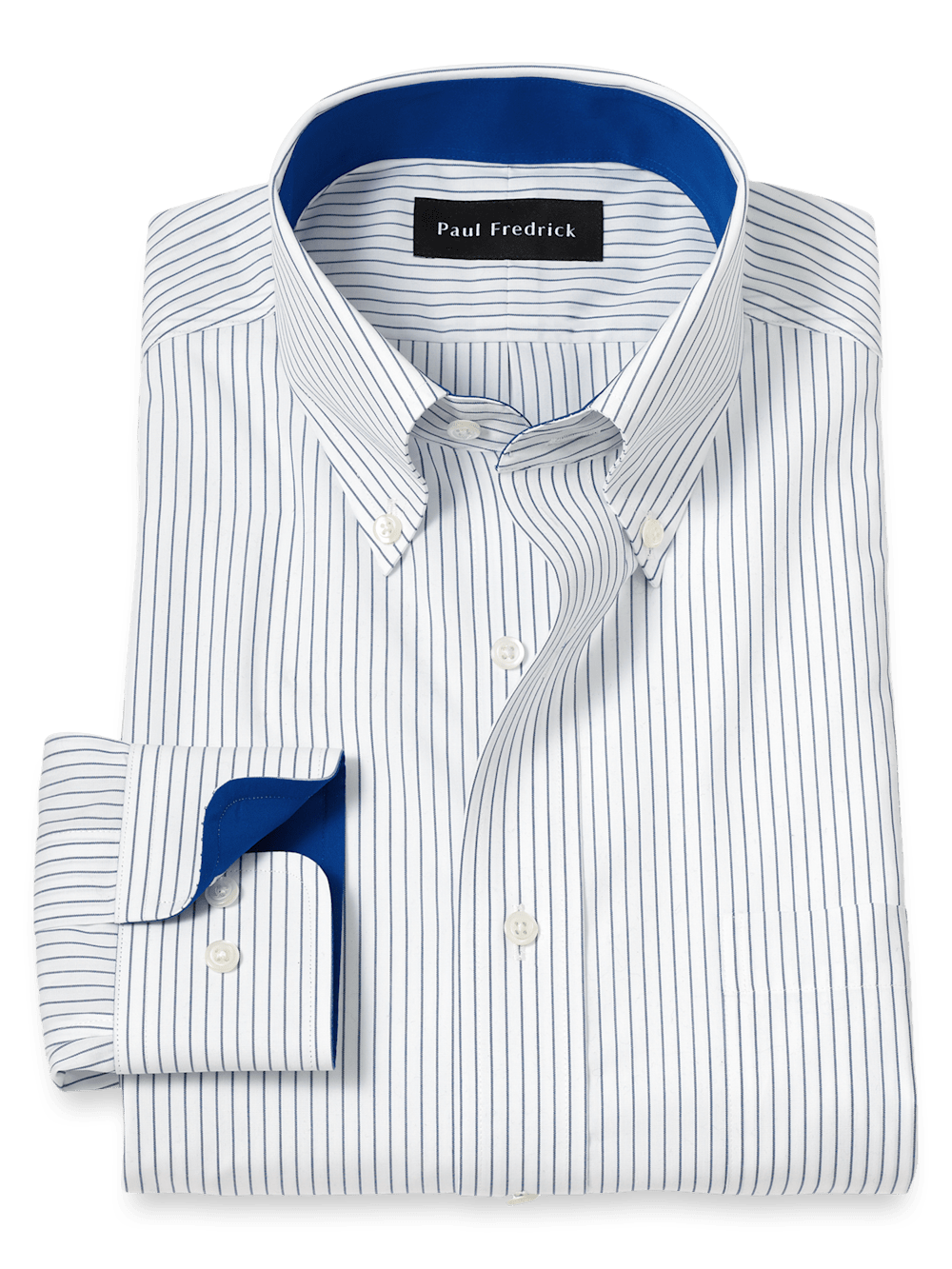 Product Image of Non-iron Cotton Stripe Dress Shirt With Contrast Trim-Cobalt