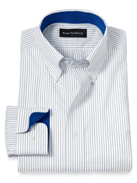 Non-Iron Cotton Stripe Dress Shirt With Contrast Trim - Cobalt