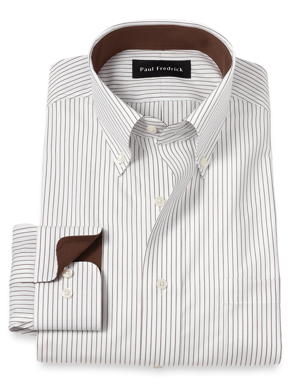 Product Image of Non-iron Cotton Stripe Dress Shirt With Contrast Trim-Brown