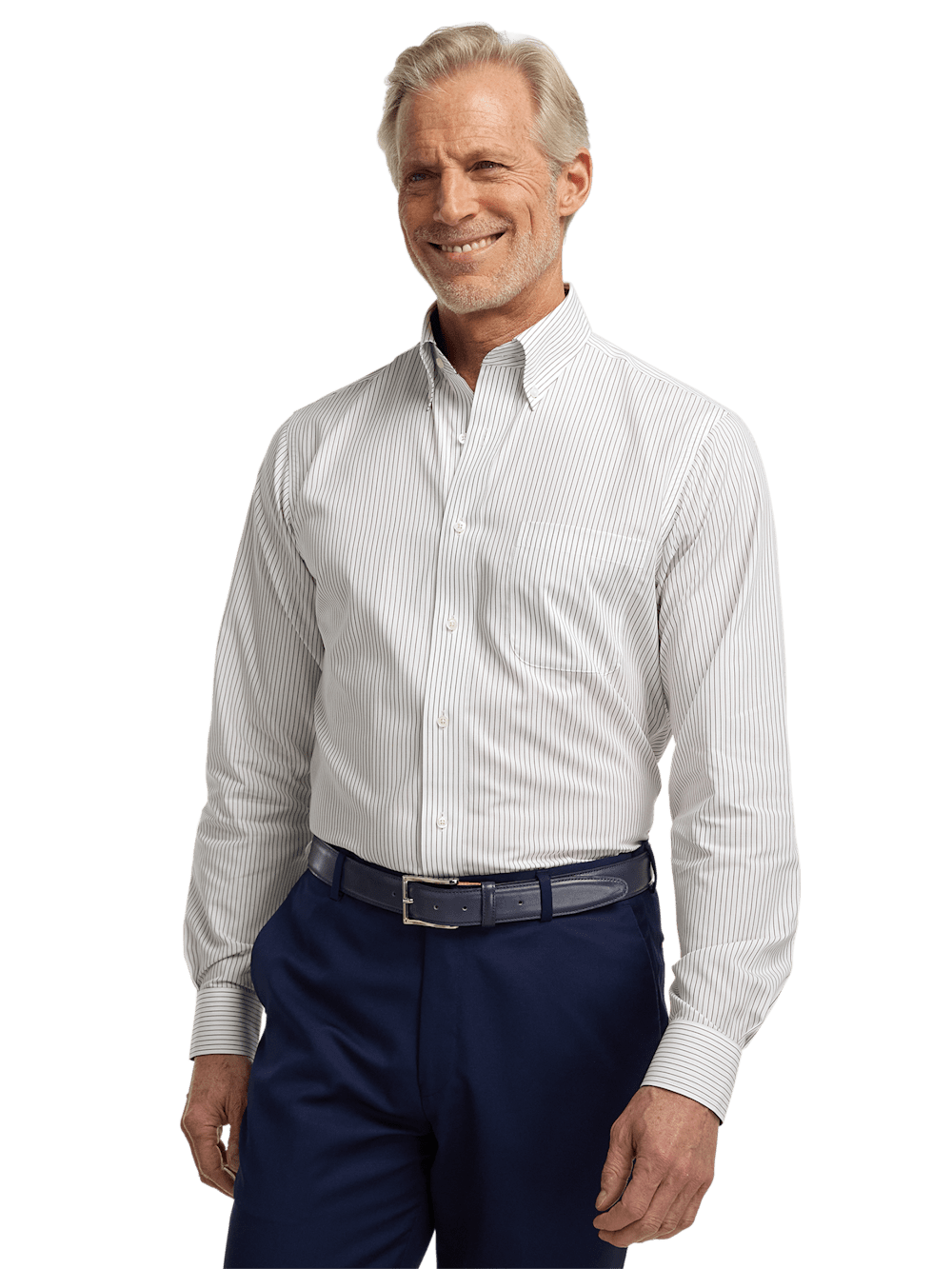 Alternate Image of Non-iron Cotton Stripe Dress Shirt With Contrast Trim-1