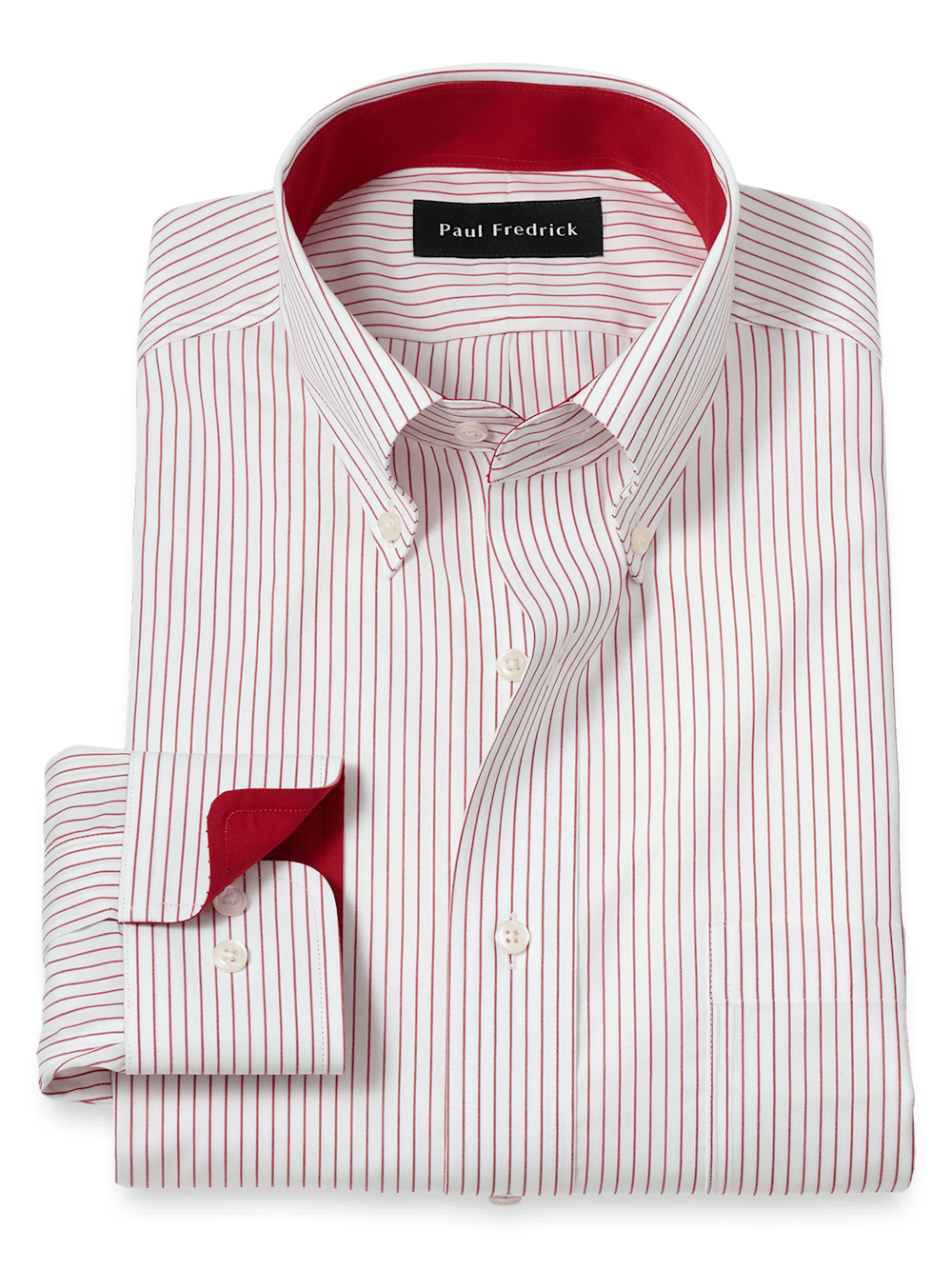 Product Image of Non-iron Cotton Stripe Dress Shirt With Contrast Trim-Red