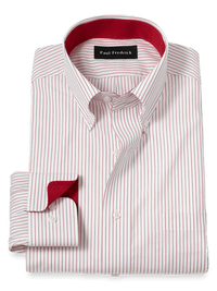 Non-Iron Cotton Stripe Dress Shirt With Contrast Trim - Red