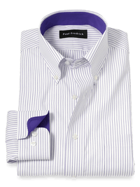 Non-Iron Cotton Stripe Dress Shirt With Contrast Trim - Purple