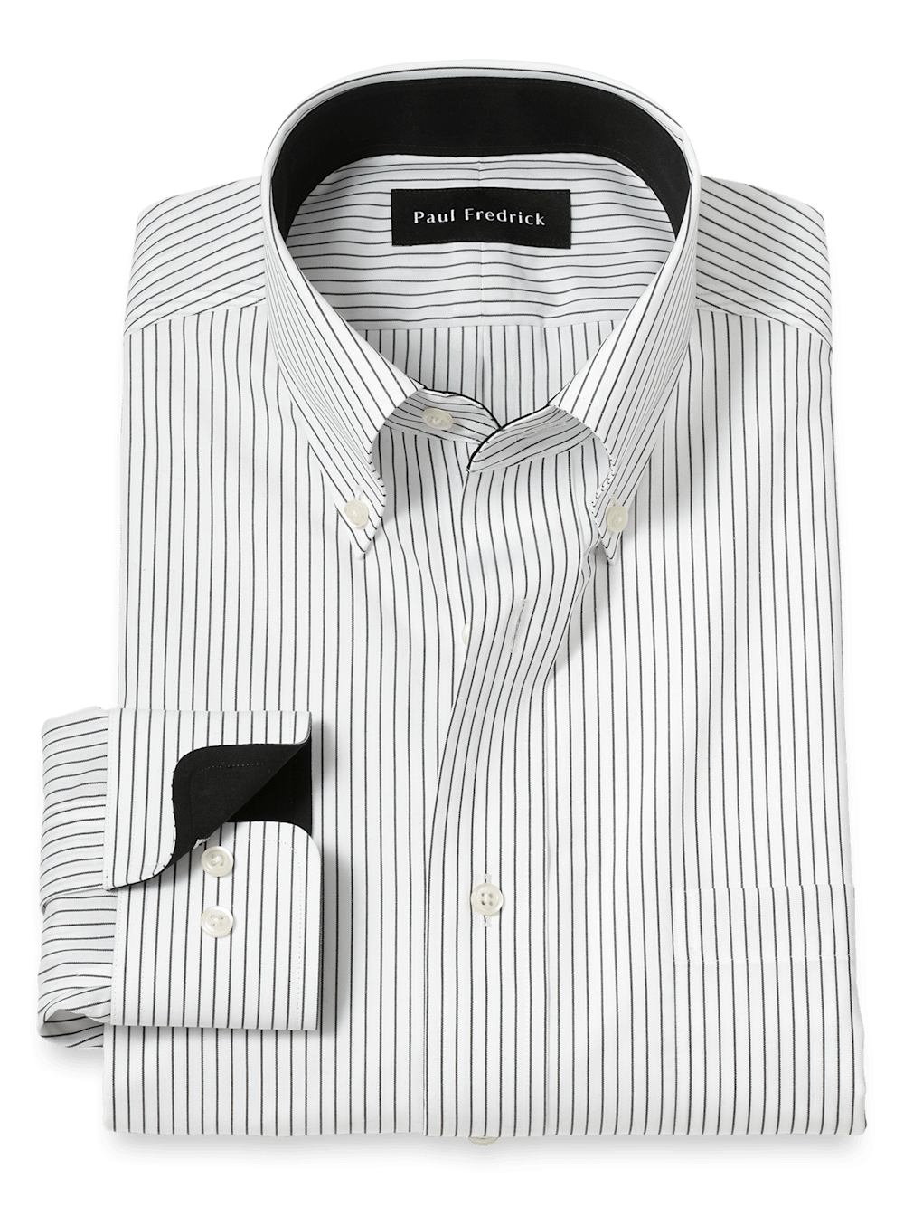 Product Image of Non-iron Cotton Stripe Dress Shirt With Contrast Trim-Black