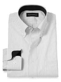 Non-Iron Cotton Stripe Dress Shirt With Contrast Trim - Black