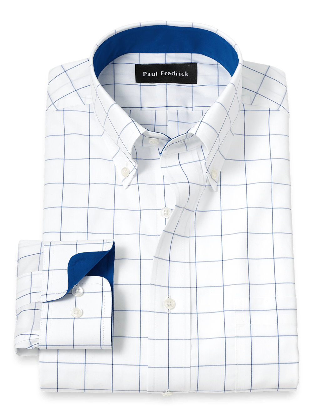 Product Image of Non-iron Cotton Windowpane Dress Shirt With Contrast Trim-Cobalt