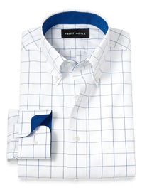 Non-Iron Cotton Windowpane Dress Shirt With Contrast Trim - Cobalt