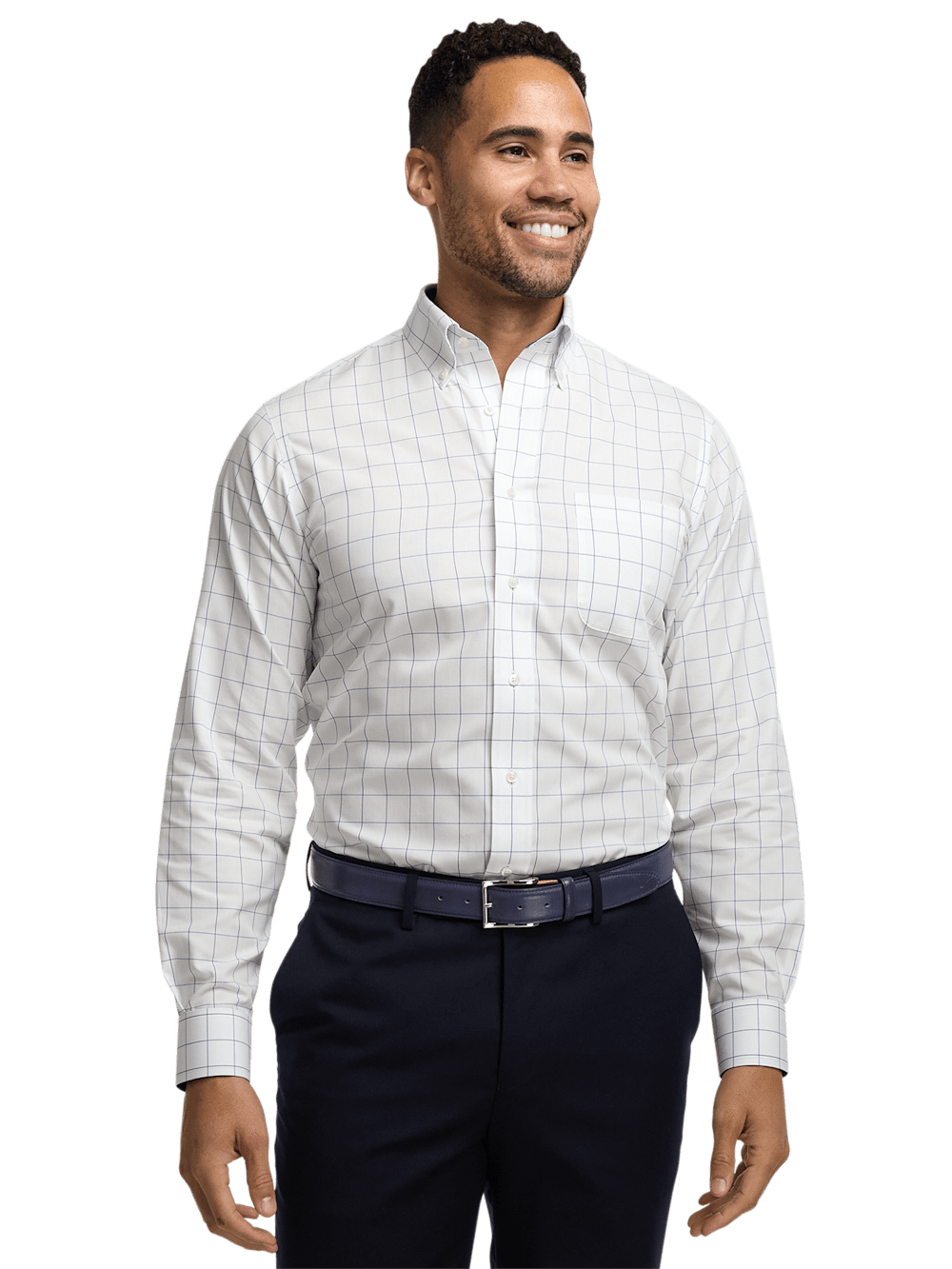 Alternate Image of Non-iron Cotton Windowpane Dress Shirt With Contrast Trim-1