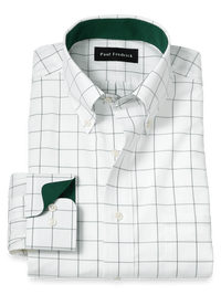 Non-Iron Cotton Windowpane Dress Shirt With Contrast Trim - Green