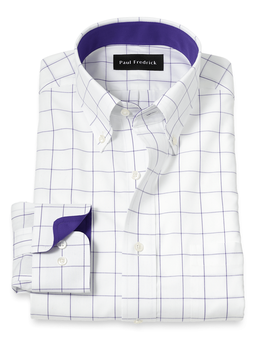 Product Image of Non-iron Cotton Windowpane Dress Shirt With Contrast Trim-Purple