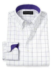 Non-Iron Cotton Windowpane Dress Shirt With Contrast Trim - Purple