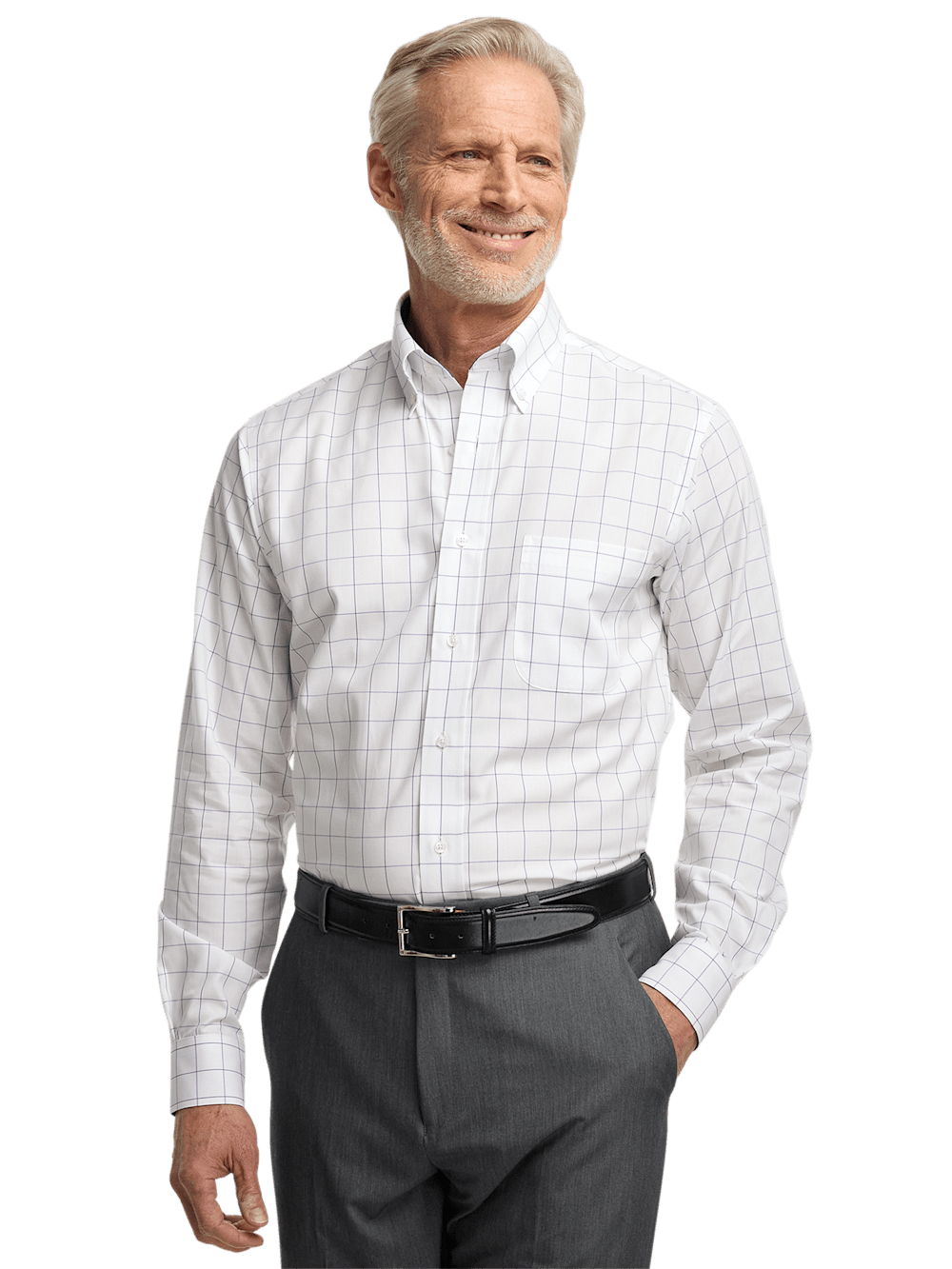 Alternate Image of Non-iron Cotton Windowpane Dress Shirt With Contrast Trim-1