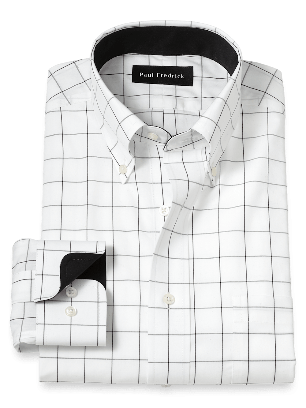 Product Image of Non-iron Cotton Windowpane Dress Shirt With Contrast Trim-Black