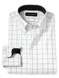 Non-Iron Cotton Windowpane Dress Shirt With Contrast Trim - Black