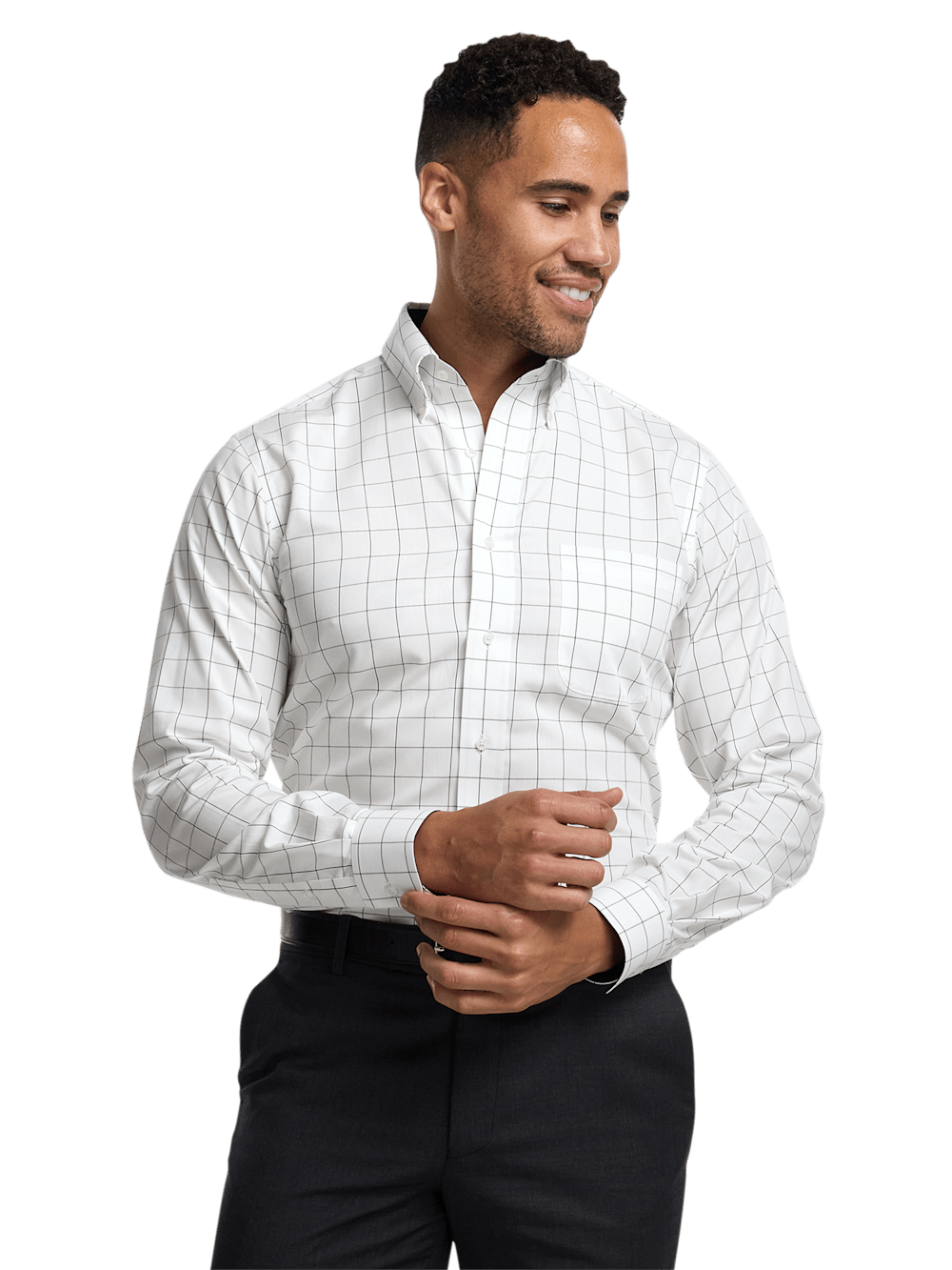 Alternate Image of Non-iron Cotton Windowpane Dress Shirt With Contrast Trim-1