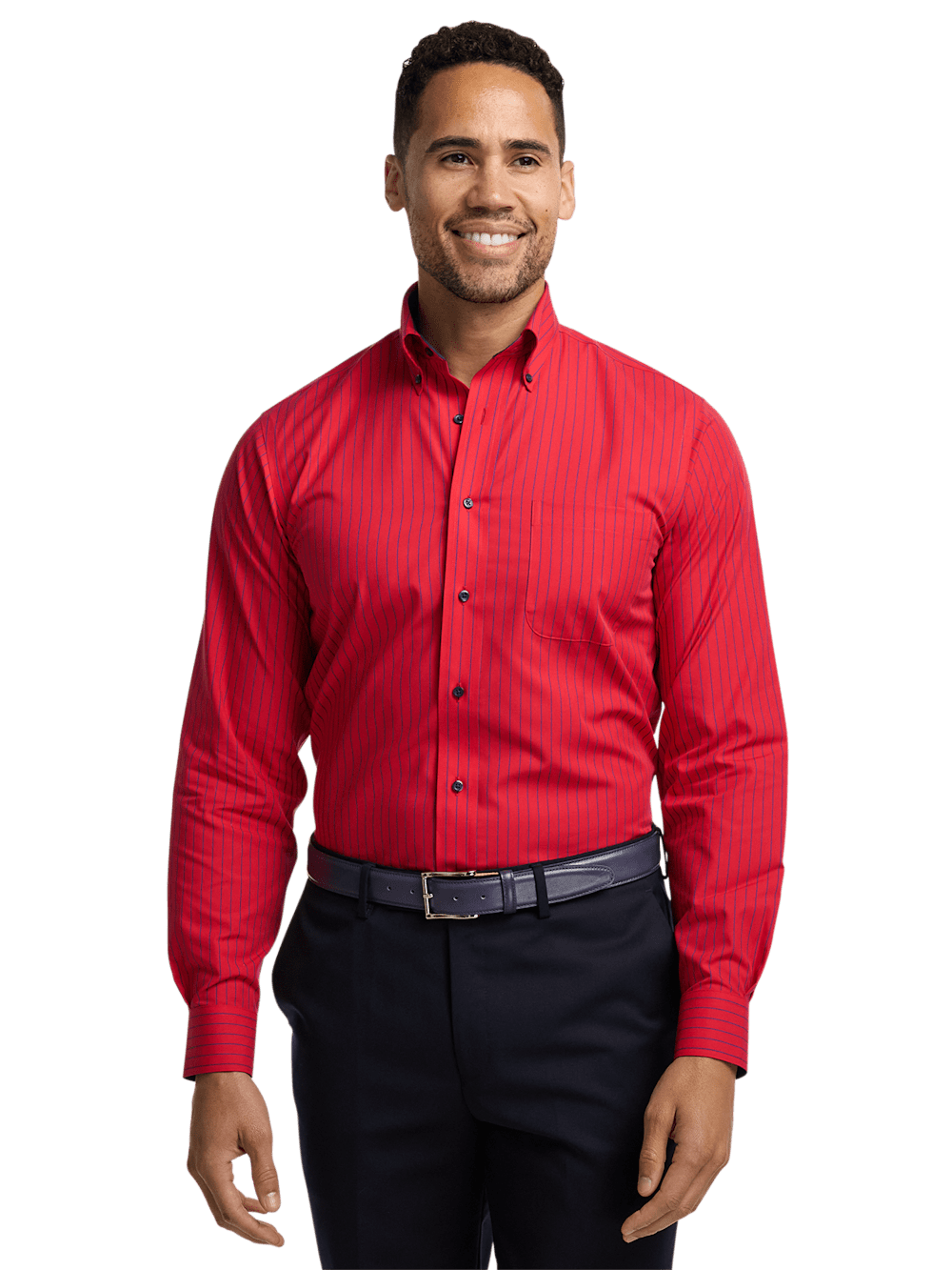 Alternate Image of Non-iron Cotton Stripe Dress Shirt With Contrast Trim-1