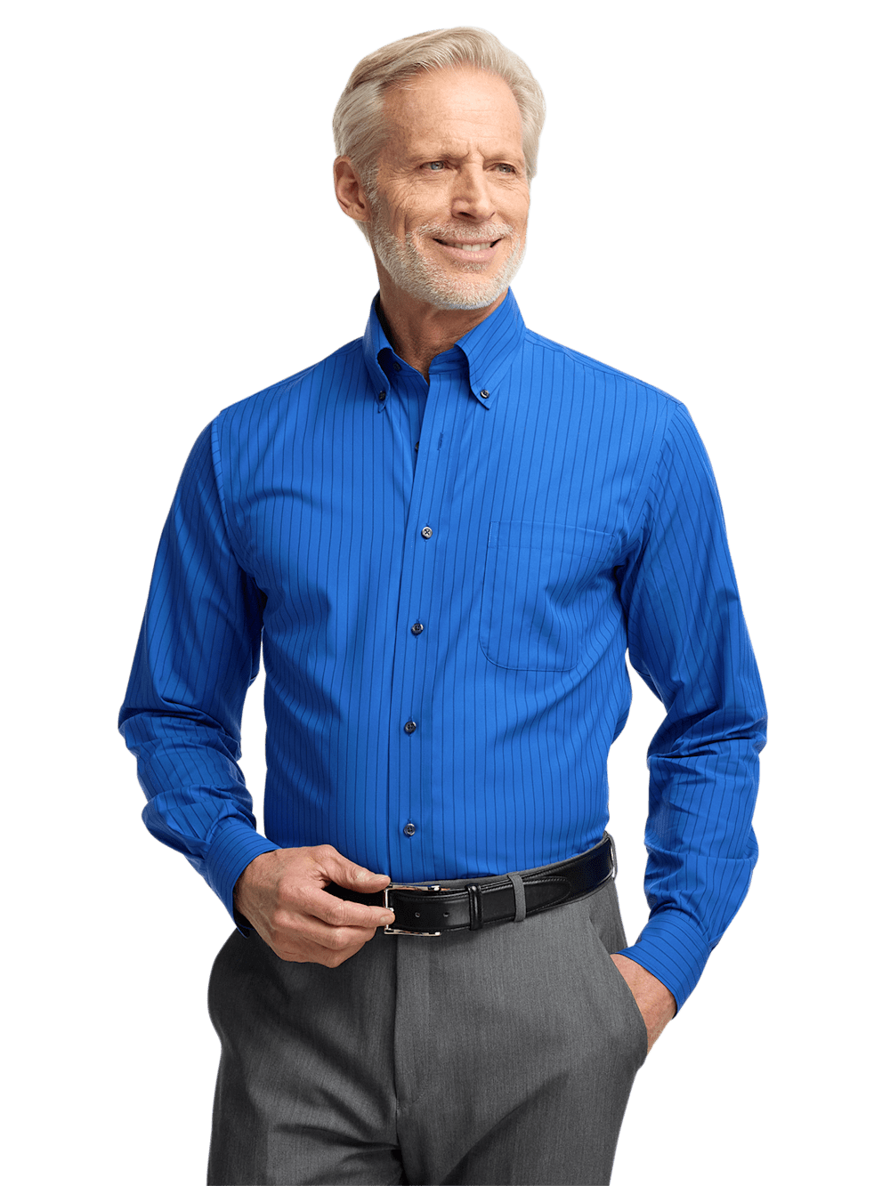 Alternate Image of Non-iron Cotton Stripe Dress Shirt With Contrast Trim-1