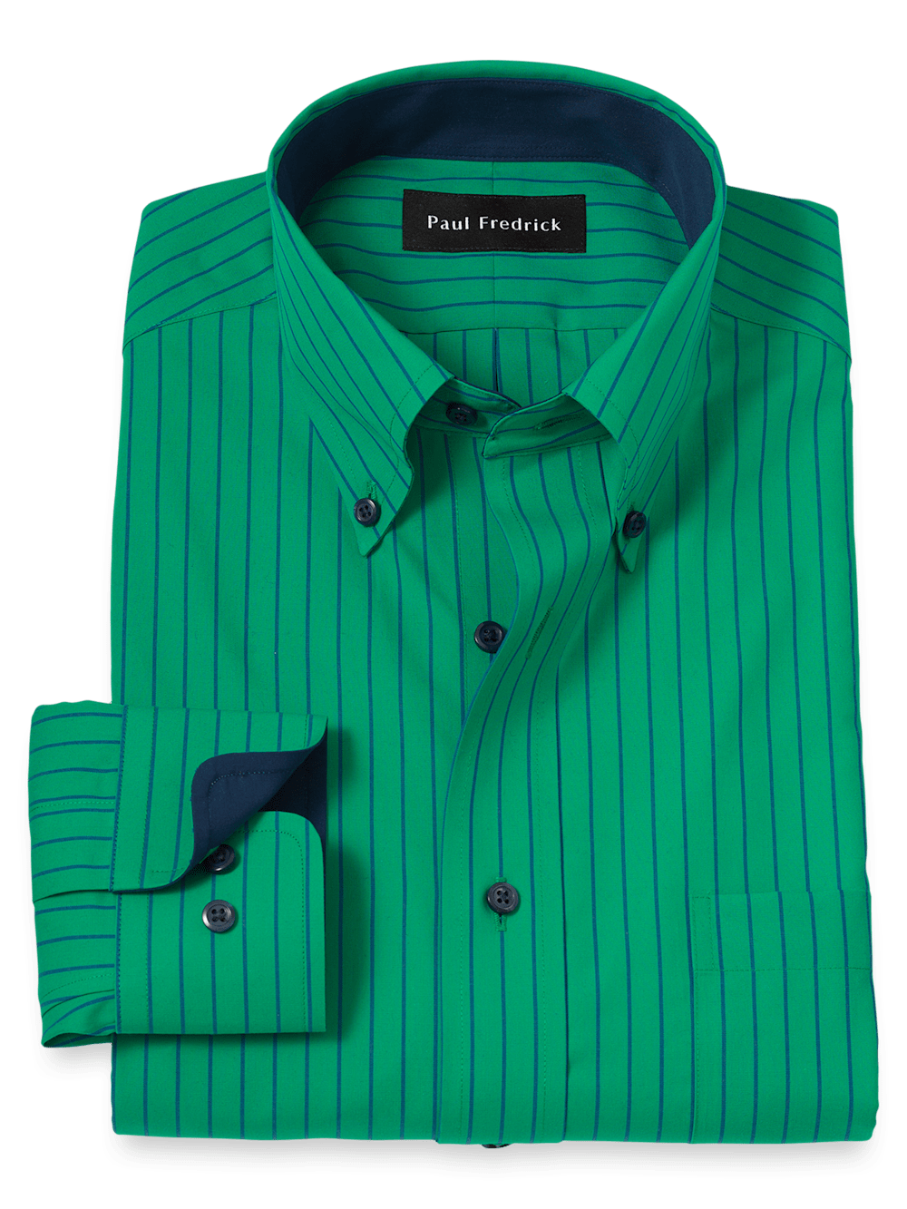 Product Image of Non-iron Cotton Stripe Dress Shirt With Contrast Trim-Green