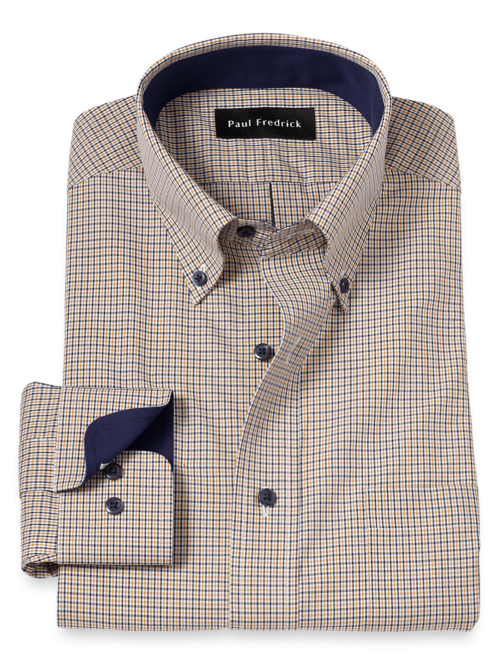 Product Image of Non-iron Cotton Check Dress Shirt With Contrast Trim-Navy/Gold