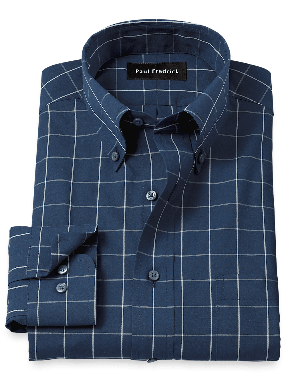 Product Image of Non-iron Cotton Windowpane Dress Shirt-Navy