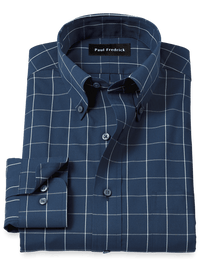 Non-Iron Cotton Windowpane Dress Shirt - Navy