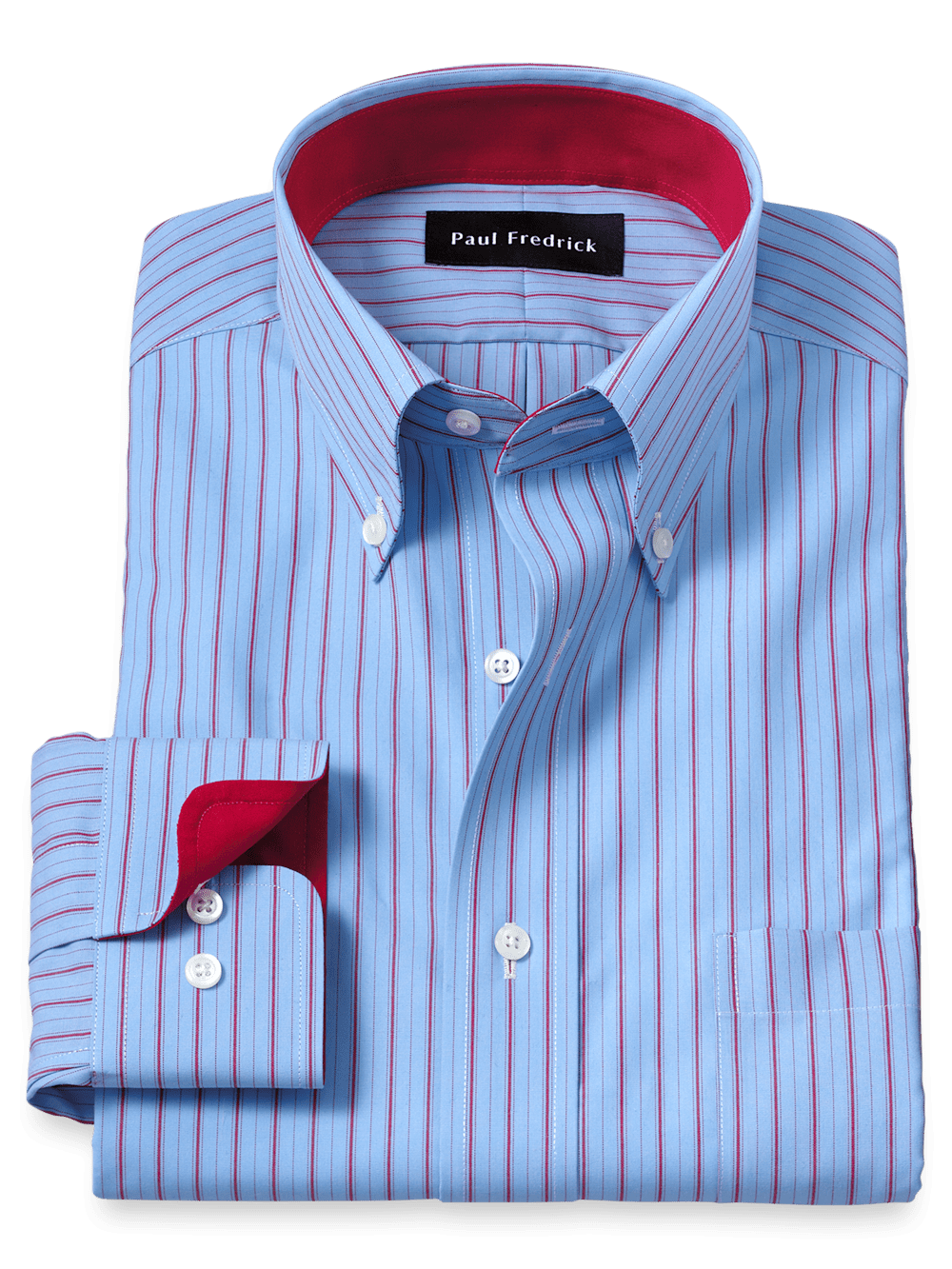 Product Image of Non-iron Cotton Stripe Dress Shirt With Contrast Trim-Blue/Red