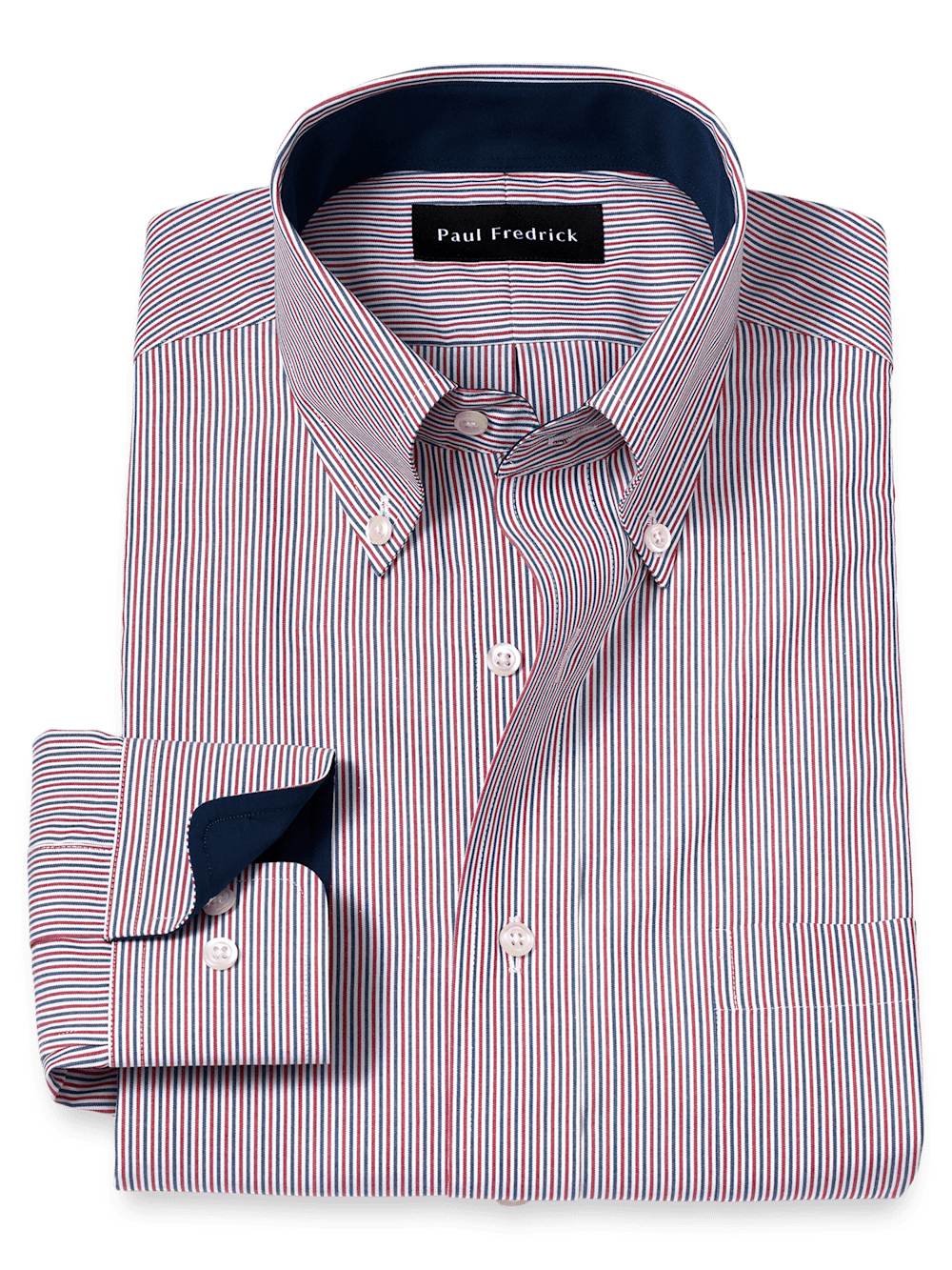 Product Image of Non-iron Cotton Stripe Dress Shirt With Contrast Trim-Red