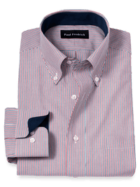 Non-Iron Cotton Stripe Dress Shirt With Contrast Trim - Red