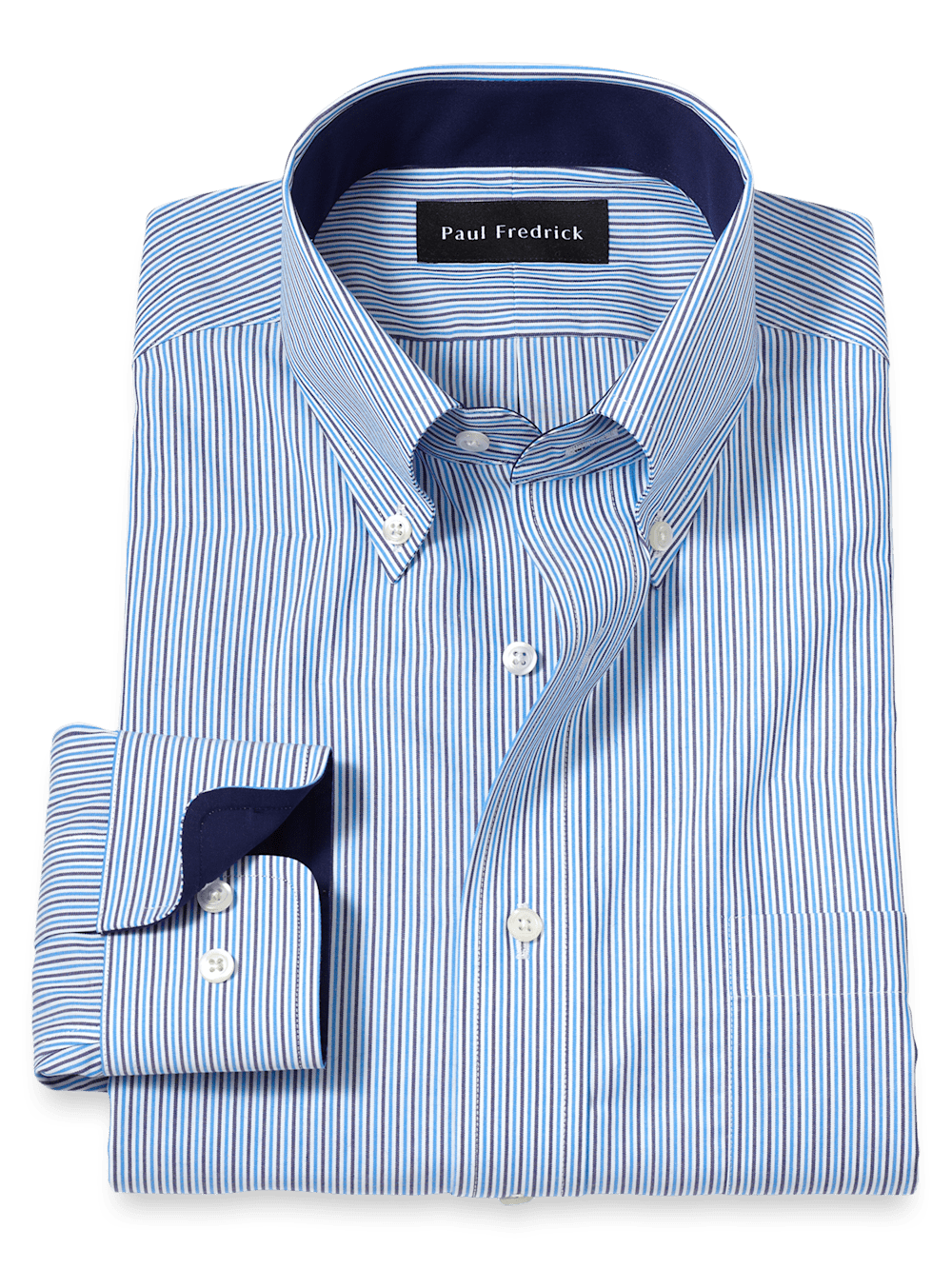 Product Image of Non-iron Cotton Stripe Dress Shirt With Contrast Trim-Blue