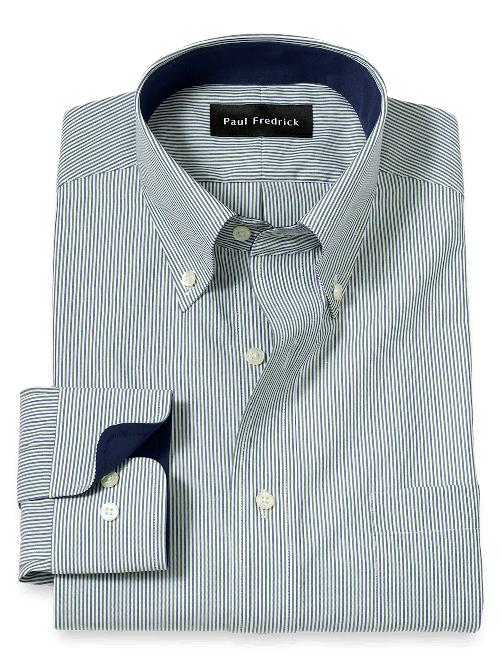 Product Image of Non-iron Cotton Stripe Dress Shirt With Contrast Trim-Green