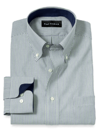 Non-Iron Cotton Stripe Dress Shirt With Contrast Trim - Green