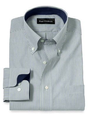 Non-Iron Cotton Stripe Dress Shirt With Contrast Trim - Green