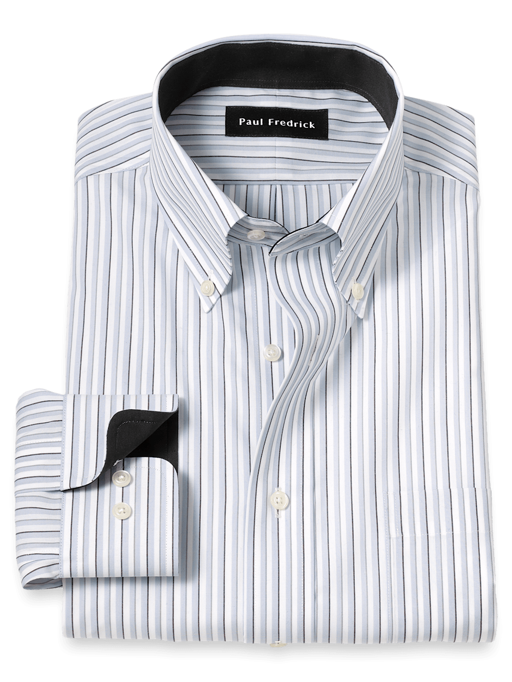 Product Image of Non-iron Cotton Stripe Dress Shirt With Contrast Trim-Grey/White