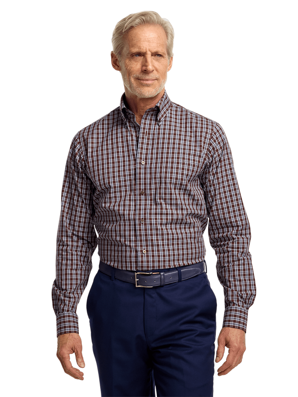 Alternate Image of Non-iron Cotton Plaid Dress Shirt With Contrast Trim-1