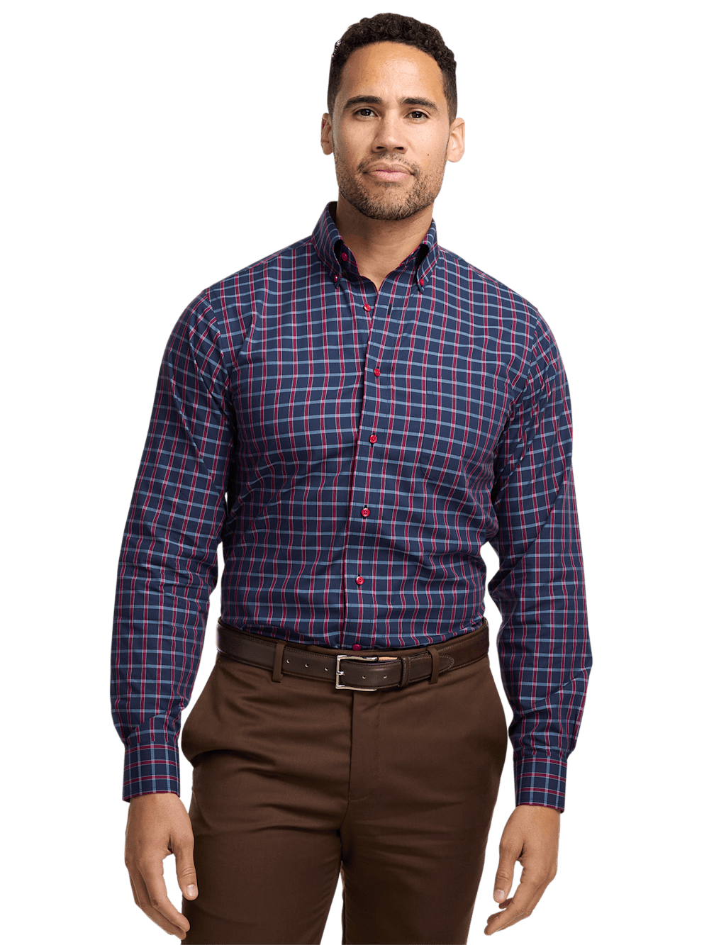 Alternate Image of Non-iron Cotton Plaid Dress Shirt With Contrast Trim-1