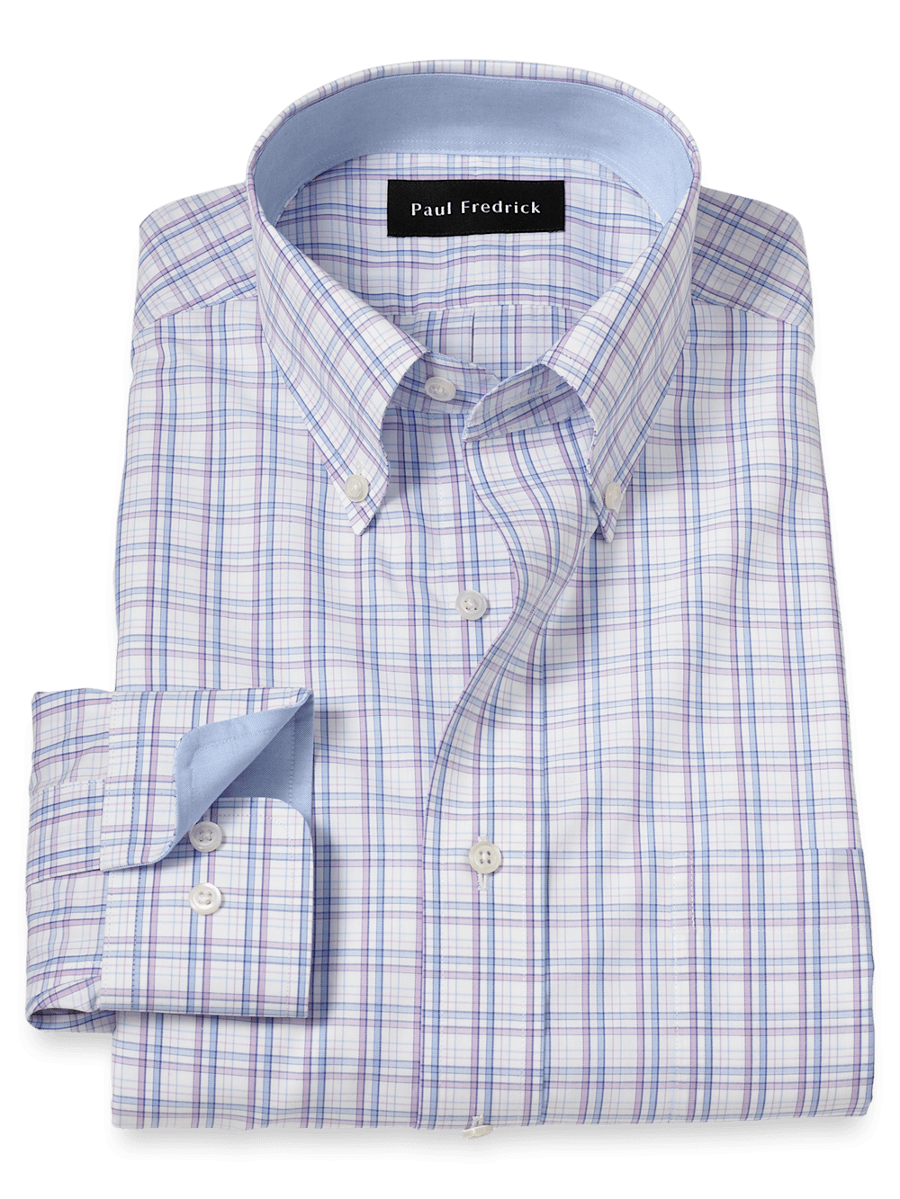 Product Image of Non-iron Cotton Plaid Dress Shirt With Contrast Trim-Blue/Purple