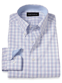 Non-Iron Cotton Plaid Dress Shirt With Contrast Trim - Blue/purple